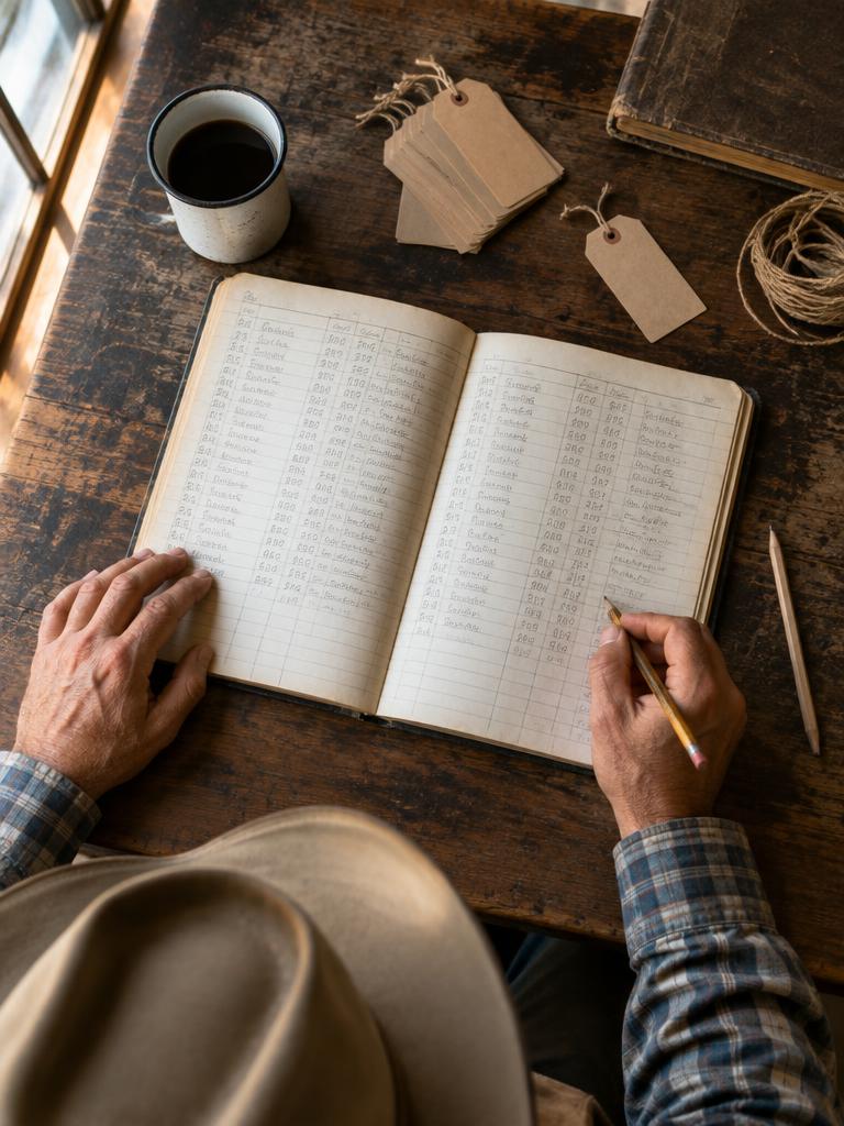Rancher recording details in a ledger